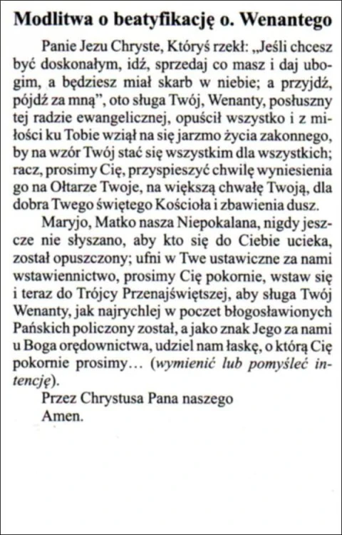 Obrazek Wenanty Katarzyniec. Modlitwa o beatyfikację o. Wenantego - 03340