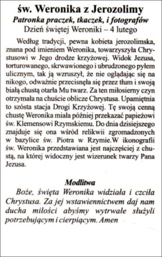 Obrazek św. Weronika. Patronka praczek, tkaczek i fotografów - 04231
