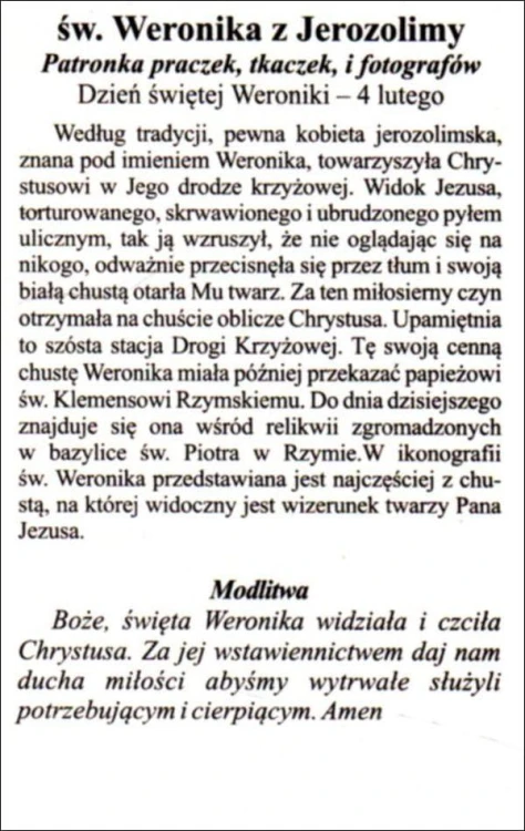 Obrazek św. Weronika. Patronka praczek, tkaczek i fotografów - 04231