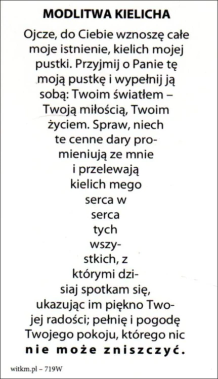 Obrazek klielicha. Modlitwa kielicha Ojcze, do Ciebie wznoszę całe moje istnienie... - 00780