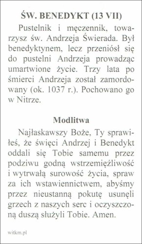 Obrazek św. Benedykt. MODLITWA: Najłaskawszy Boże, Ty sprawiłeś, że święci Andrzej... - ! - 05933