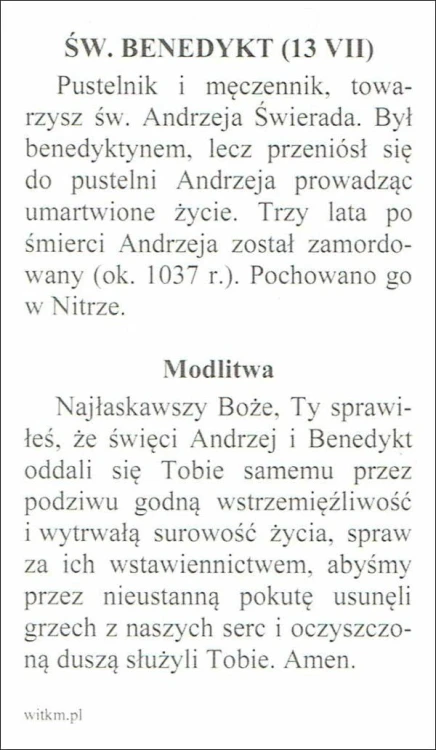 Obrazek św. Benedykt. MODLITWA: Najłaskawszy Boże, Ty sprawiłeś, że święci Andrzej... - ! - 05933