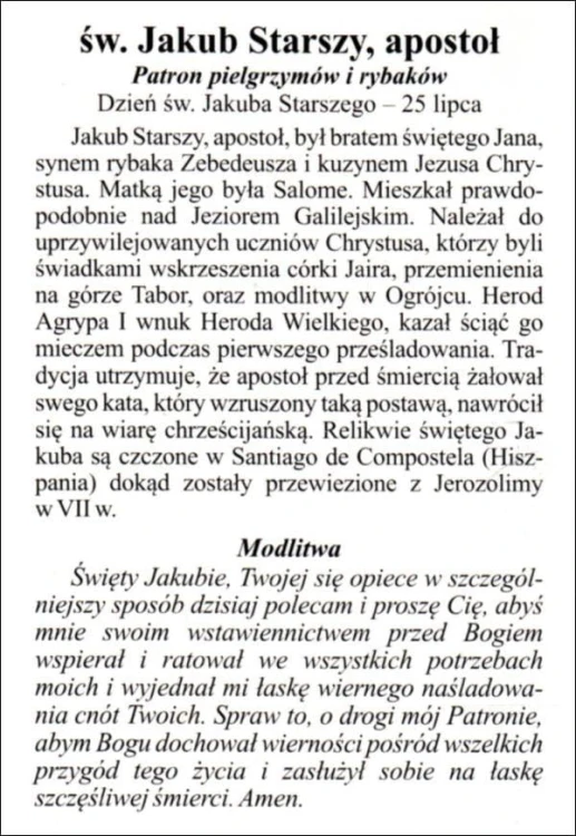 Obrazek św. Jakub Apostoł (Starszy) Św. Jakub Starszy apostoł, patron piegrzymów i rybaków - 04240