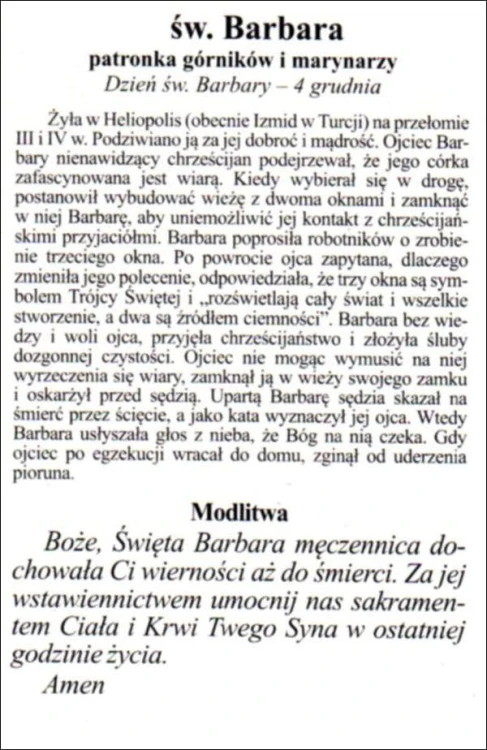 Obrazek św. Barbara. Św Barbara patronka górników i marynarzy + modlitwa - 03381