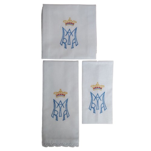 Bielizna HAFTOWANA kielichowa MARYJNA (korporał, puryfikaterz, ręczniczek) - 00908