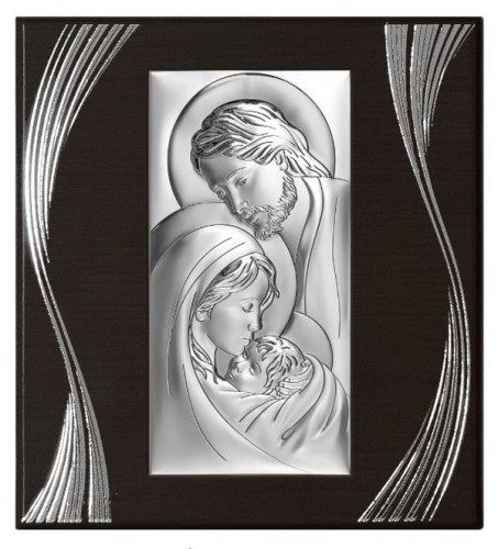 Obraz srebrny 28x30,5cm Św. Rodzina prostokąt rama brązowa - 08743 8052789472433