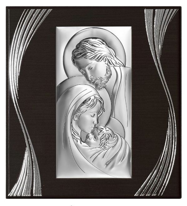 Obraz srebrny 28x30,5cm Św. Rodzina prostokąt rama brązowa - 08743 8052789472433