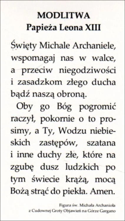 Obrazek św. Michał Archanioł z Gargano. Modlitwa papieża Leona XIII egzorcyzm prosty - 00779