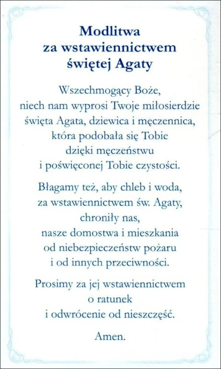 Obrazek z brokatem św. Agata. Modlitwa za wstawiennictwem św. Agaty - 08550