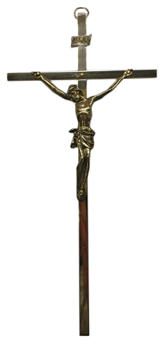 Krzyż wiszący metalowy nowoczesny mosiądz  h21x9,5cm - 08459