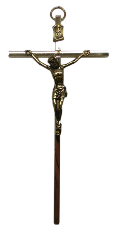 Krzyż wiszący metalowy mosiądz h13,5cm - 08458
