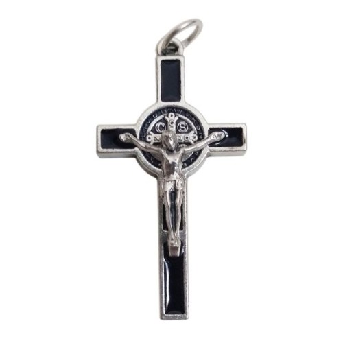 Krzyżyk wiszący metalowy św. Benedykt 3,5cm z wkładką CZARNĄ - 08386
