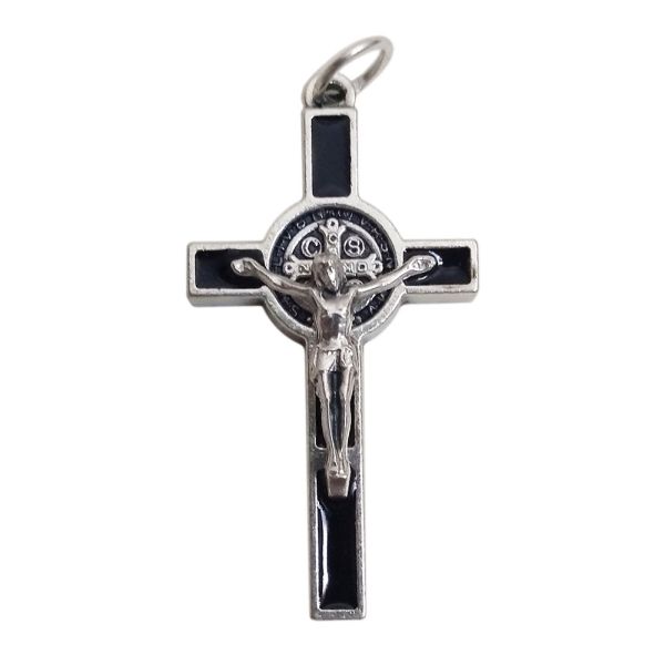 Krzyżyk wiszący metalowy św. Benedykt 3,5cm z wkładką CZARNĄ - 08386