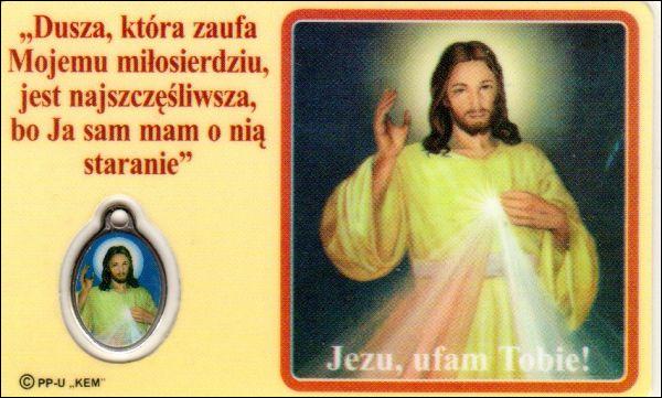 Medalik foliowany Jezu, ufam Tobie / Koronka do Miłosierdzia Bożego - medalik i obrazek z modlitwą zalaminowane - 08277