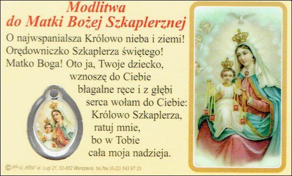 Medalik foliowany Matka Boża Szkaplerzna - medalik i obrazek z modlitwą zalaminowane - 08213