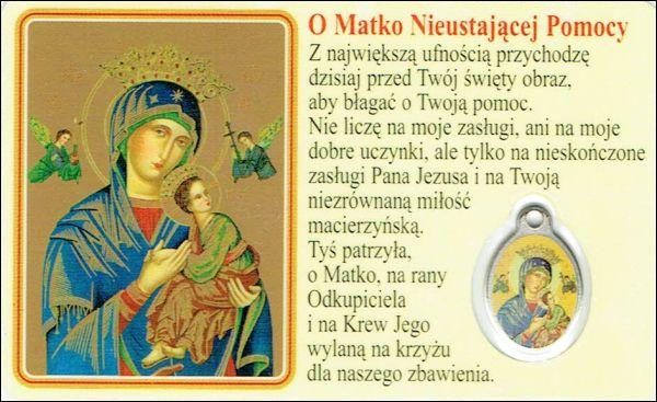 Medalik foliowany Matka Boża Nieustającej Pomocy - medalik i obrazek z modlitwą zalaminowane - 08212