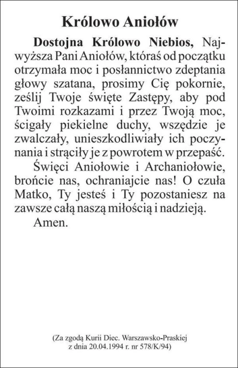 Obrazek laminowany Matka Boża Królowa Aniołów. Królowo Aniołów - 07571