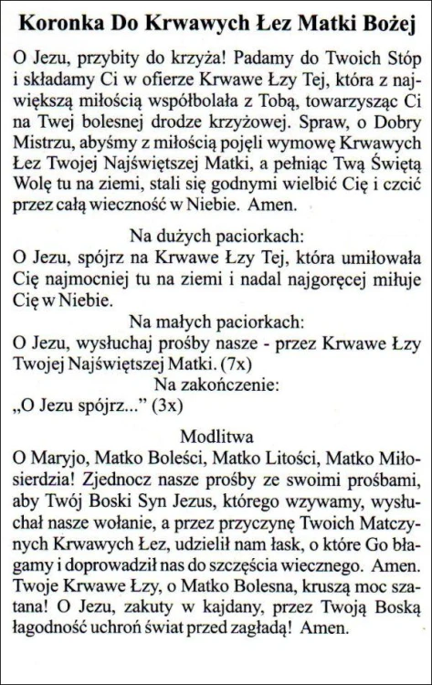 Obrazek laminowany Koronka do Krwawych Łez Matki Bożej - 07546