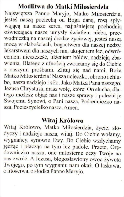 Obrazek laminowany Matka Miłosierdzia. Modlitwa do Matki Miłosierdzia - 07530