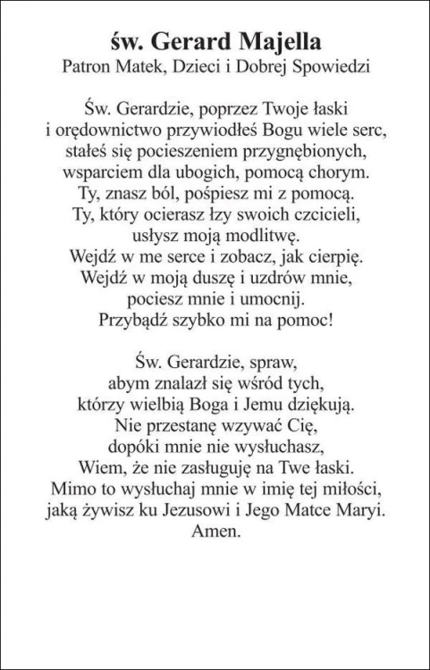 Obrazek laminowany św. Gerard Majella. Patron Matek, Dzieci i Dobrej Spowiedzi - 07375