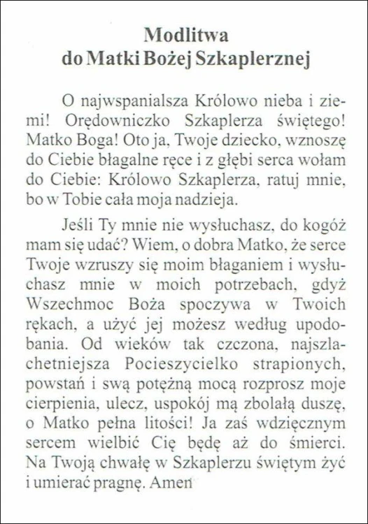 Obrazek Matka Boża Szkaplerzna. Modlitwa do Matki Bożej Szkaplerznej - 07174