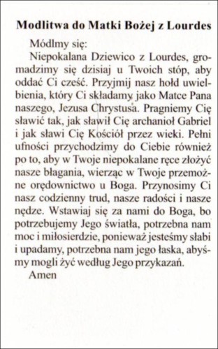 Obrazek laminowany Matka Boża z Lourdes. Modlitwa do MB z Lourdes - 07143