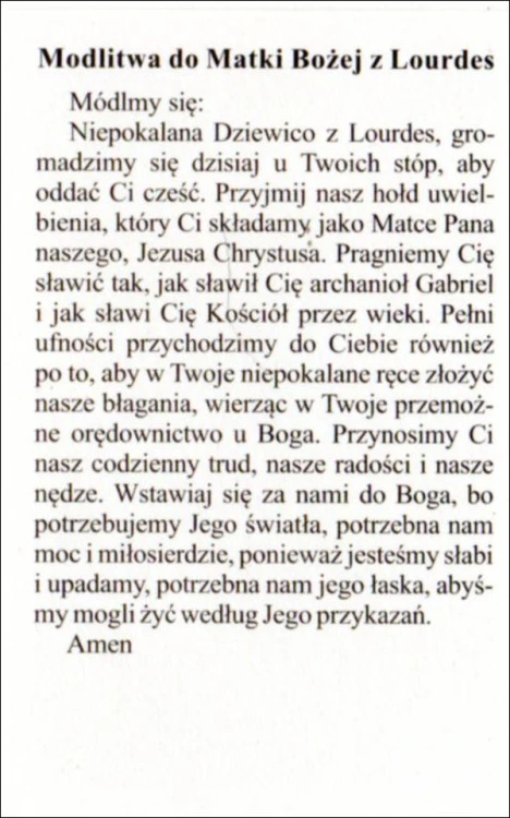 Obrazek laminowany Matka Boża z Lourdes. Modlitwa do MB z Lourdes - 07143