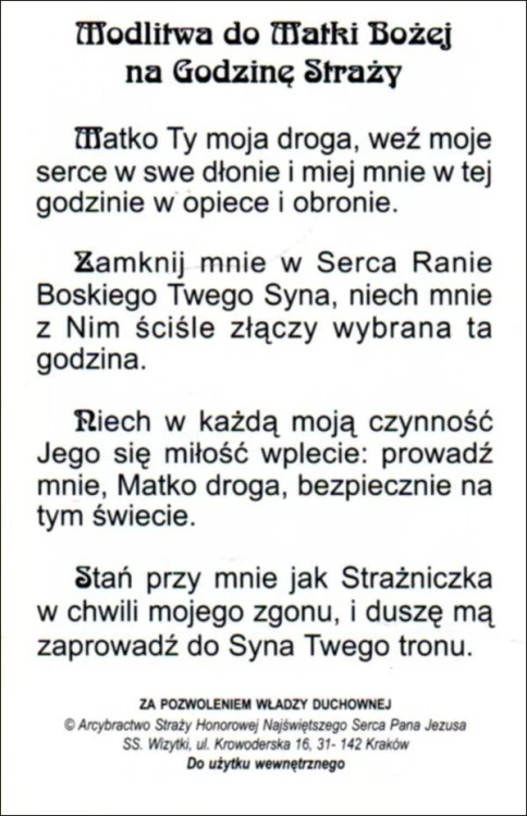 Obrazek Modlitwa do matki Bożej na Godzinę Straży. Niech będzie błogosławione ... - 06732
