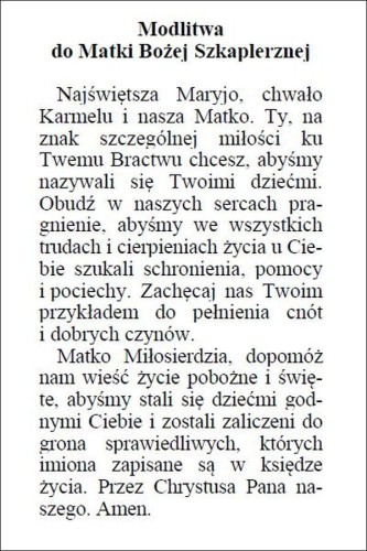 Obrazek Matka Boża Szkaplerzna. Modlitwa do MB Szkaplerznej. Najświętsza Maryjo, chwało... - ! - 06286