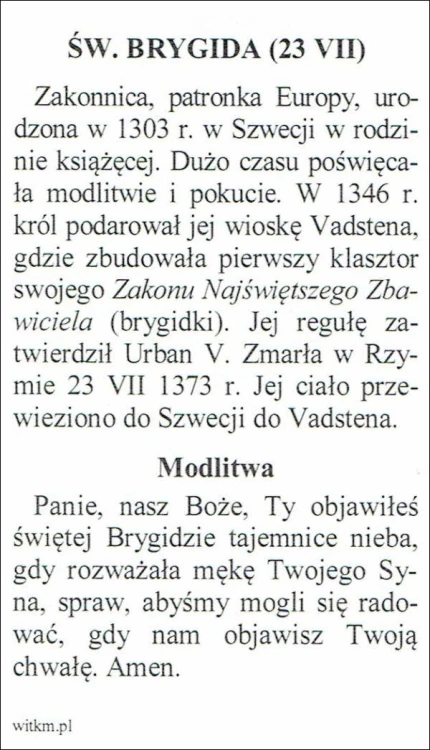 Obrazek św. Brygida. MODLITWA Panie, nasz Boże, Ty objawiłeś św. Brygidzie... - ! - 06115