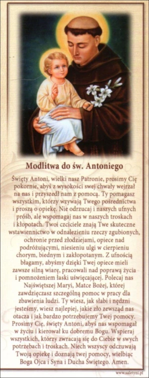 Zakładka do książki - Modlitwa do św. Antoniego - 05549