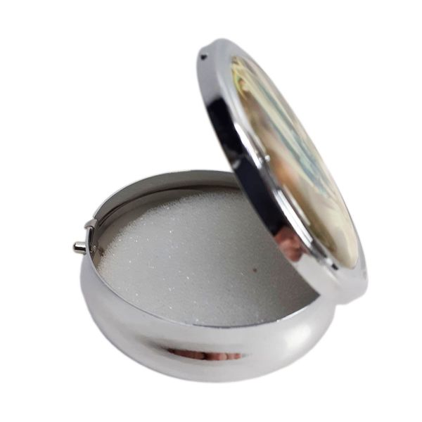 Pudełko metalowe - Matka Boża Niepokalana okrągłe (śr.5,5cm wys.2,5cm) - 05466