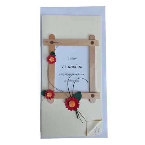 Karnet URODZINY - 75 Urodziny rękodzieło DL - 05438
