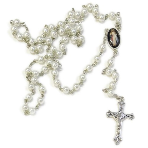 Różaniec kulka perła biała ł.Pan Jezus Miłosierny (kolor) - 05411