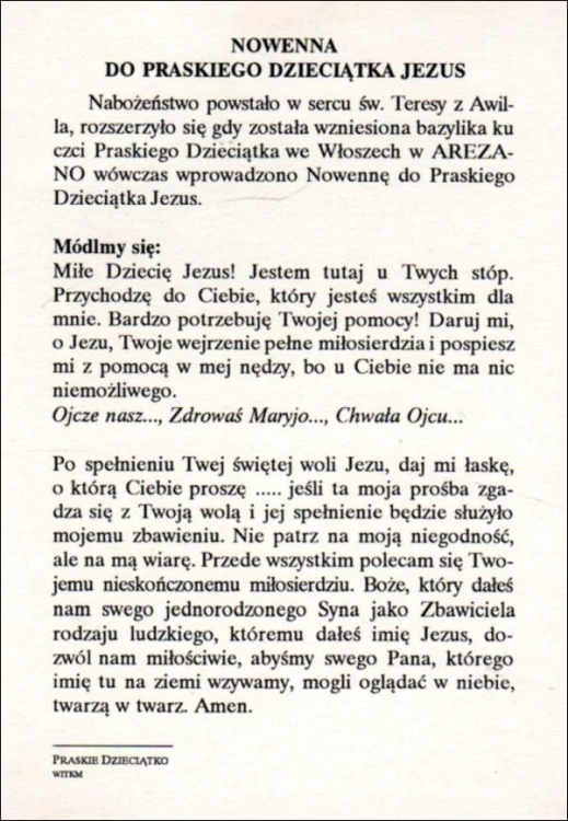 Pocztówka Praskie Dzieciątko Jezus. Nowenna do Praskiego Dzieciątka Jezus - 04348