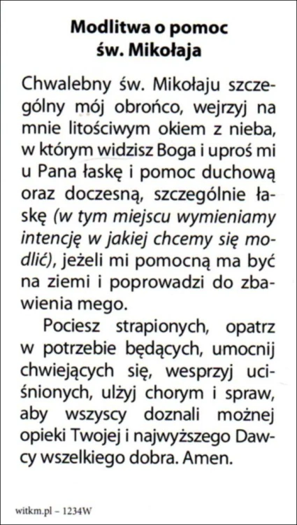 Obrazek św. Mikołaj. Modlitwa o pomoc św. Mikołaja - 04100