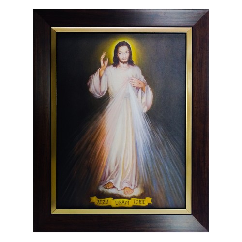 Obraz 30x40cm Jezu Ufam Tobie NA PŁÓTNIE rama ciemna ze złotą wstawką             BL - 02245