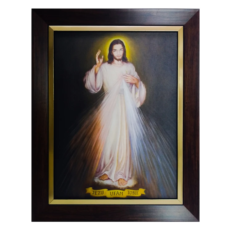 Obraz 30x40cm Jezu Ufam Tobie NA PŁÓTNIE rama ciemna ze złotą wstawką             BL - 02245