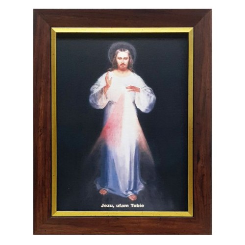 Obraz 30x40cm Jezu Ufam Tobie (wizerunek Wileński) NA PŁÓTNIE rama złota          BL - 02241