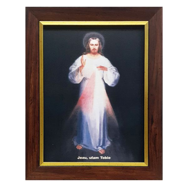 Obraz 30x40cm Jezu Ufam Tobie (wizerunek Wileński) NA PŁÓTNIE rama złota          BL - 02241