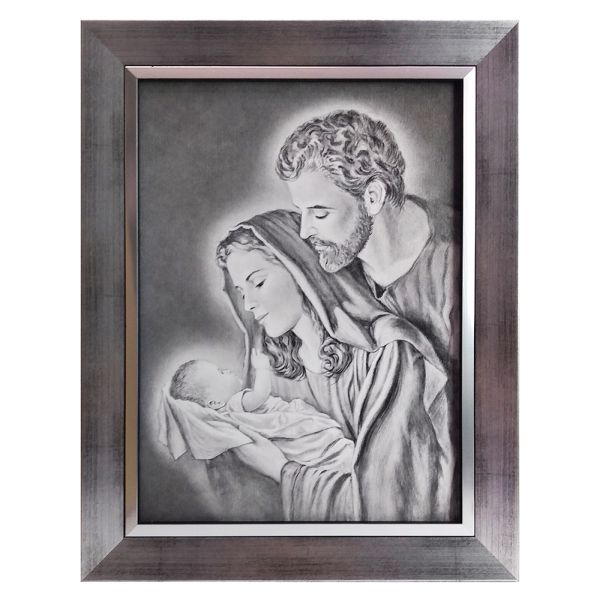 Obraz 50x70cm Św. Rodzina SZARA NA PŁÓTNIE rama szara - 02237