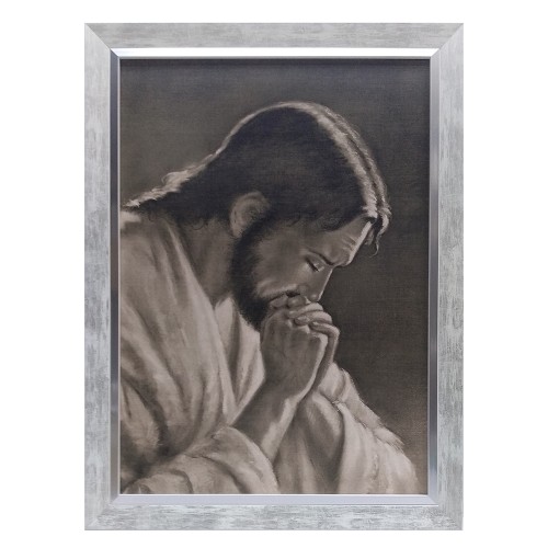 Obraz 50x70cm Pan Jezus modlący SZARY NA PŁÓTNIE rama szara z listwą              BL - 02234