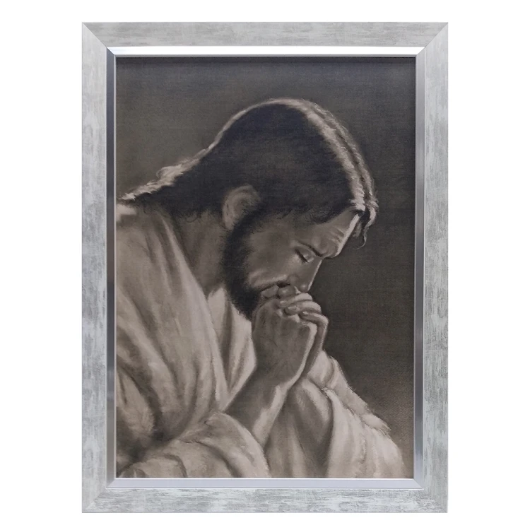 Obraz 50x70cm Pan Jezus modlący SZARY NA PŁÓTNIE rama szara z listwą              BL - 02234