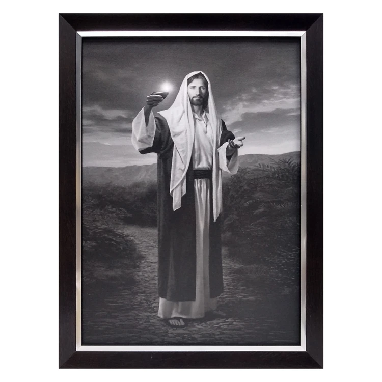 Obraz 50x70cm Pan Jezus niosący światło SZARY NA PŁÓTNIE rama ciemna z listwą     BL - 02231