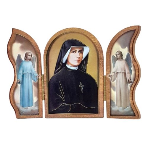 Ikona tryptyk Św. Faustyna i aniołowie 13x9cm - 01103