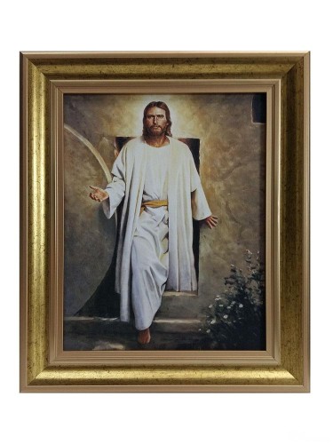 Obraz 30x40cm Pan Jezus wychodzący z grobu NA PŁÓTNIE rama złota (gładka) ZŁ BL - 01097