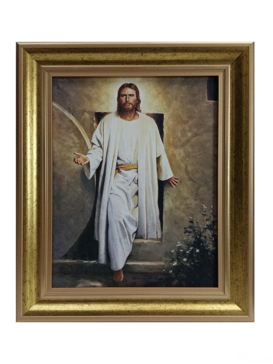 Obraz 30x40cm Pan Jezus wychodzący z grobu NA PŁÓTNIE rama złota (gładka) ZŁ BL - 01097