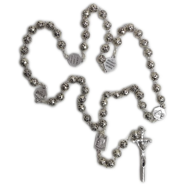 Różaniec metalowy BAZYLIKI kulka róża DUŻA 1cm - 01007