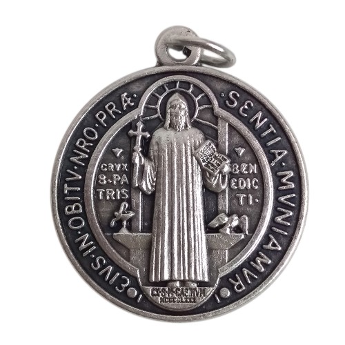 Medalik metalowy Św. Benedykt DUŻY 2,5cm okrągły                              SBB - 00993