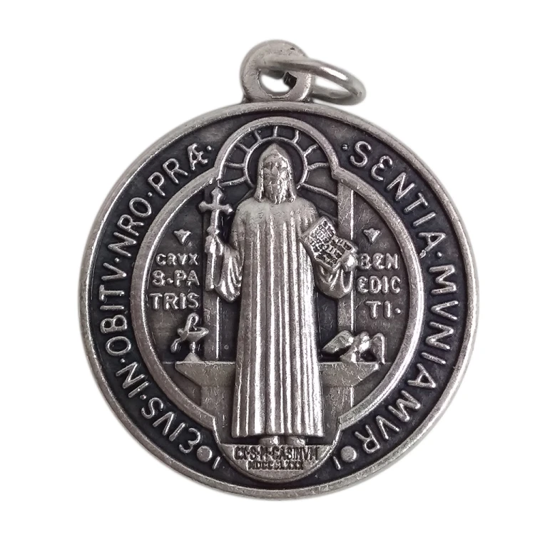 Medalik metalowy Św. Benedykt DUŻY 2,5cm okrągły                              SBB - 00993